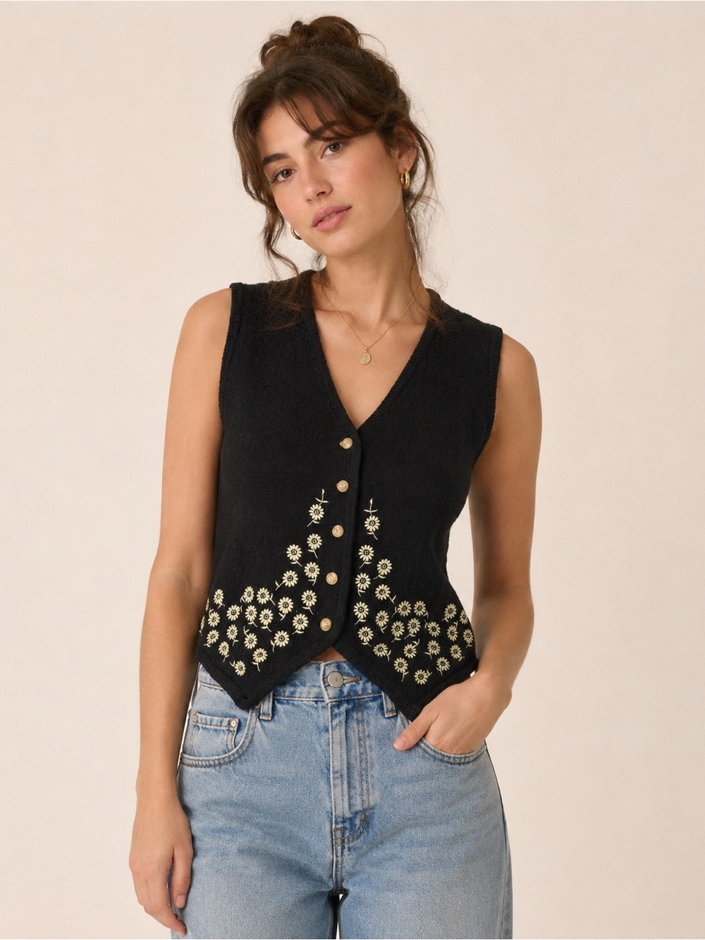 Vintage Sophisticates Jonathan Martin Floral Embroidered Knit Vest M Y2K